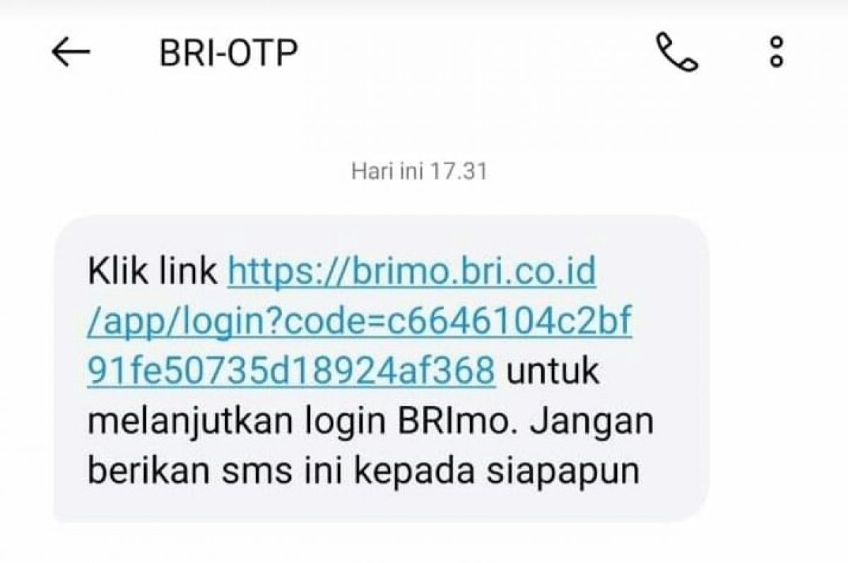 Tangkapan layar link mengatasnamakan BRI-OTP.