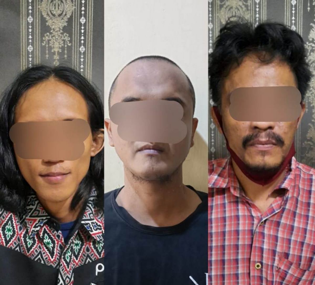 Ketiga tersangka narkoba saat diamankan di Mapolsek Pabean Cantikan. (foto: Polsek Pabean Cantikan/jatimnow.com)