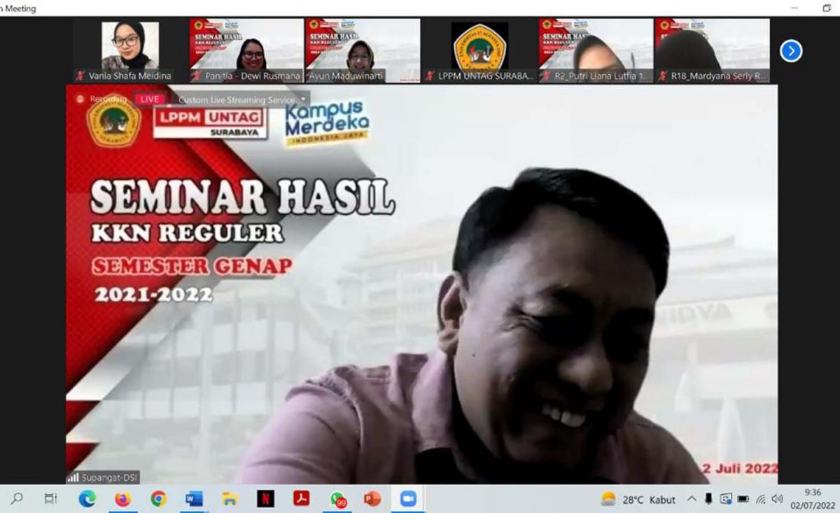Forum Seminar Hasil KKN yang digelar LPPM Untag Surabaya secara virtual (Foto: tangkapan layar Zoom)