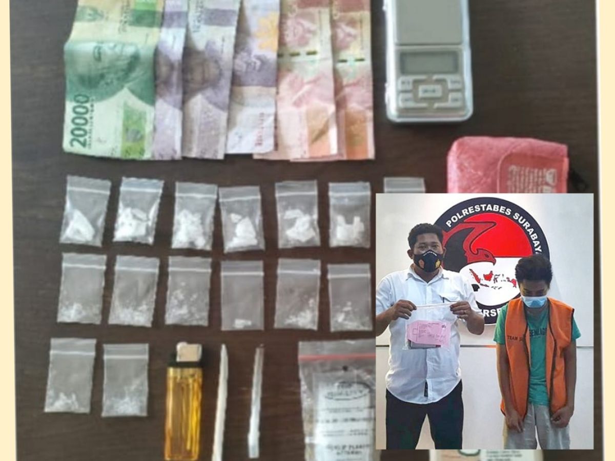 Tersangka dan barang bukti narkoba.(Foto: Satnarkoba Polrestabes Surabaya)