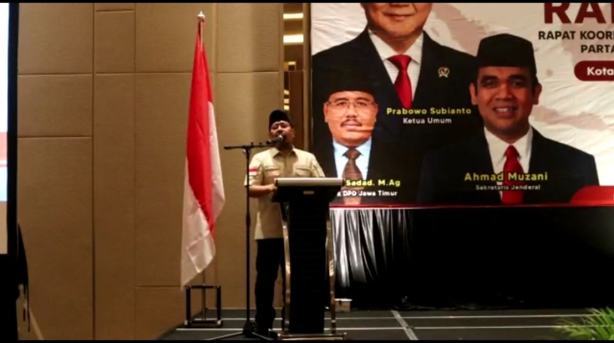 Ketua Gerindra Jatim Anwar Sadad usai mengukuhkan pengurus DPC Gerindra Kota Malang. (Foto: Tangkapan layar)