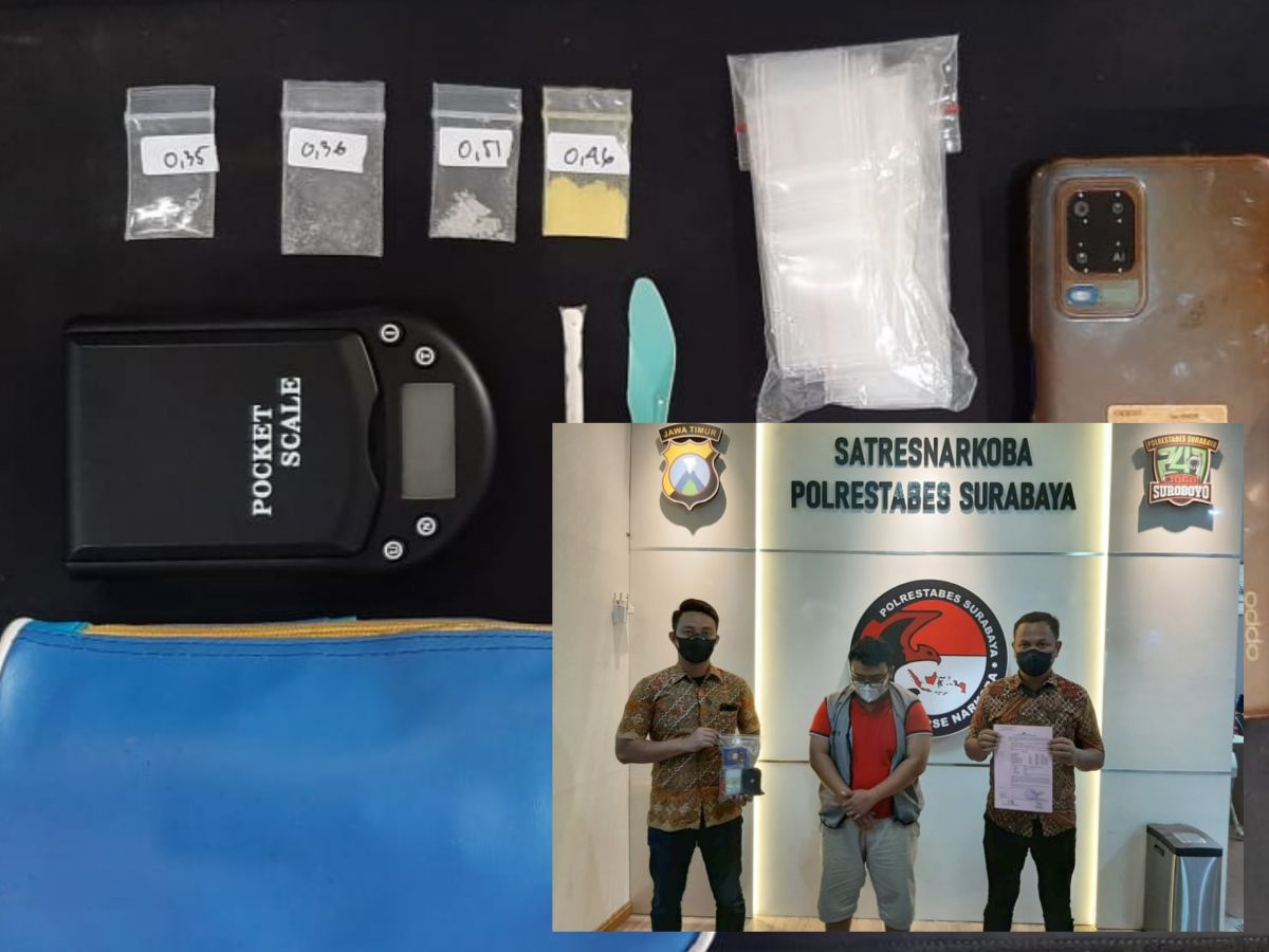 Kolase tersangka dan barang bukti narkoba (Foto: Satresnarkoba Polrestabes Surabaya)