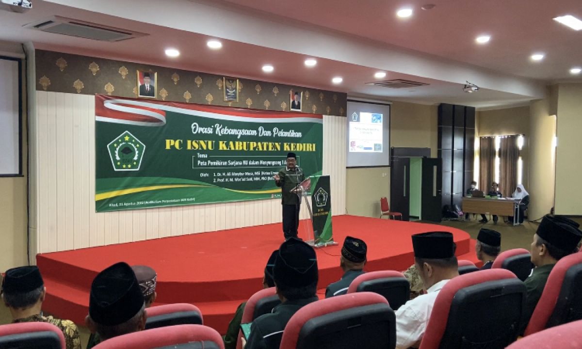 Ketua ISNU Jawa Timur Profesor Mas'ud Said dalam Orasi Kebangsaan dan Pelantikan PC ISNU Kabupaten Kediri. (Foto: Yanuar Dedy/jatimnow.com)