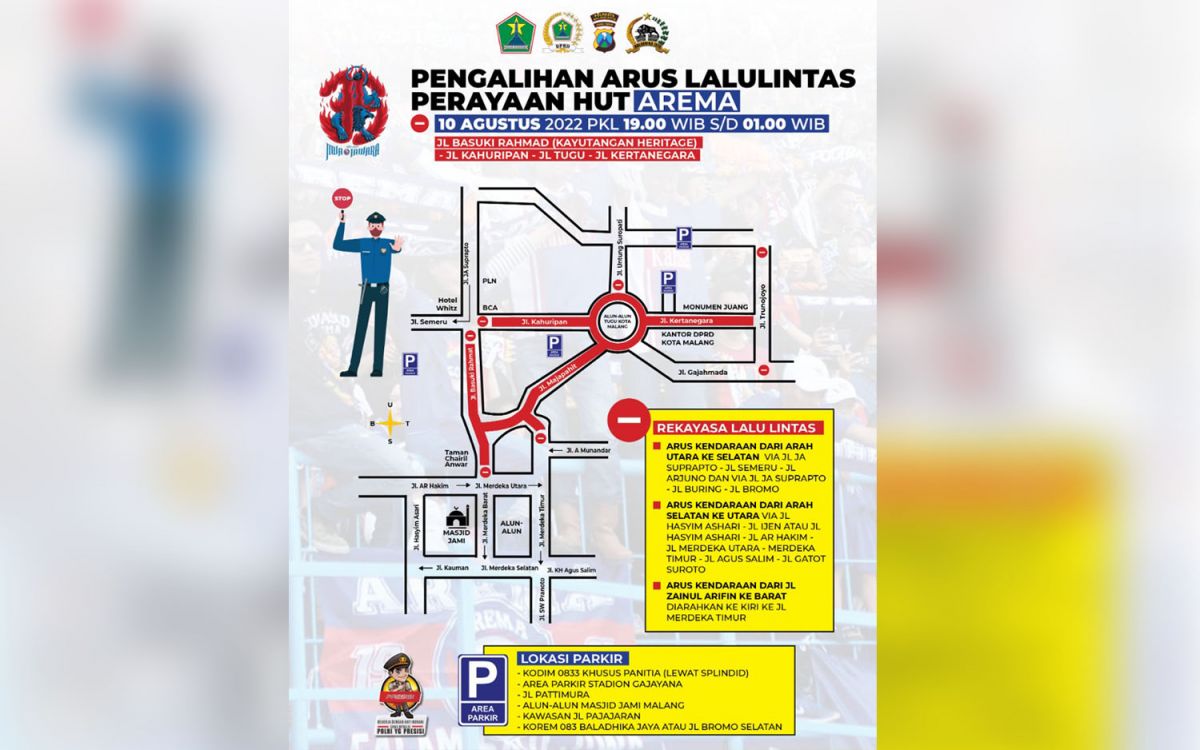 Rekayasa lalu lintas saat konvoi Aremania dalam rangka memperingati Hari Jadi ke-35 Arema (Foto: Satlantas Polresta Malang Kota for jatimnow.com)