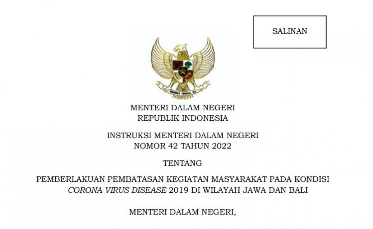 Seluruh Daerah Berstatus PPKM Level 1 Hingga 3 Oktober 2022
