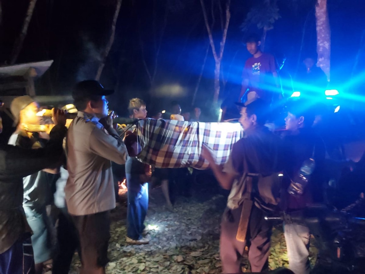 Korban dievakuasi dari dalam hutan PTPN XII Sungai Lembu.(Foto: Polsek Pesanggaran)