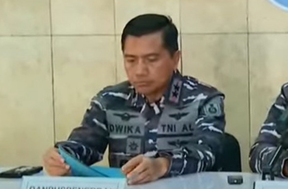 Danpuspenerbal Laksamana Muda TNI Dwika Tjahja Setiawan (Foto: Tangkapan layar video konferensi pers Mabes TNI AL)