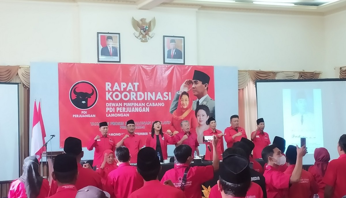 Rakor DPC PDIP Lamongan yang turut dihadiri Ketua DPD PDIP Jatim Kusnadi. (Foto: Adyad Ammy Iffansah/jatimnow.com)