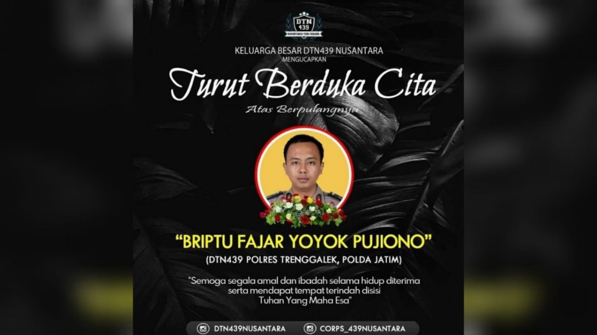 Anggota Polres Trenggalek menjadi korban meninggal akibat kerusuhan di Stadion Kanjuruhan Malang. (Foto: Humas Polres Trenggalek/jatimnow.com)