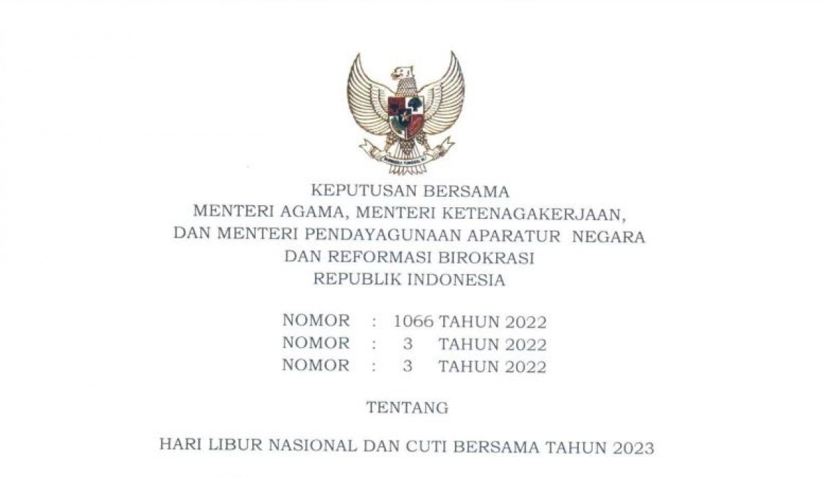 SKB Libur Nasional dan Cuti Bersama 2023.(Foto: Setkab)