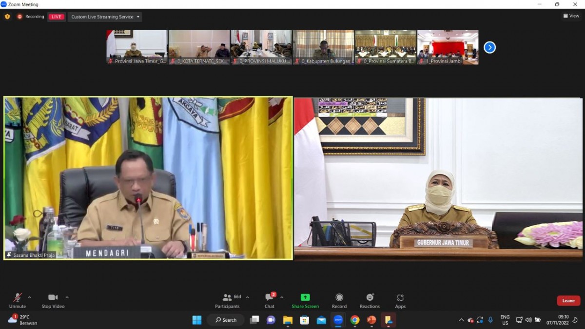 Gubernur Khofifah saat Rakor bersama Mendagri Tito Karnavian (Foto: Pemprov Jatim/jatimnow.com)