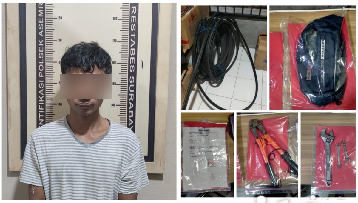 Kolase tersangka dan barang bukti saat diamankan di Polsek Asemrowo Surabaya (Foto: Polsek Asemrowo)