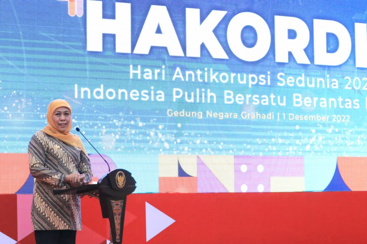 Gubernur Jatim Khofifah Indar Parawansa saat pembukaan Road to Hakordia 2022 di Gedung Negara Grahadi di Surabaya (Foto: Humas Pemprov Jatim/jatimnow.com)