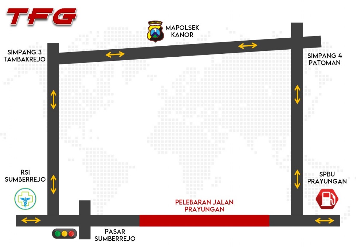 Rute Pengalihan arus lalu lintas di Bojonegoro. (foto: Polres Bojonegoro for jatimnow.com)