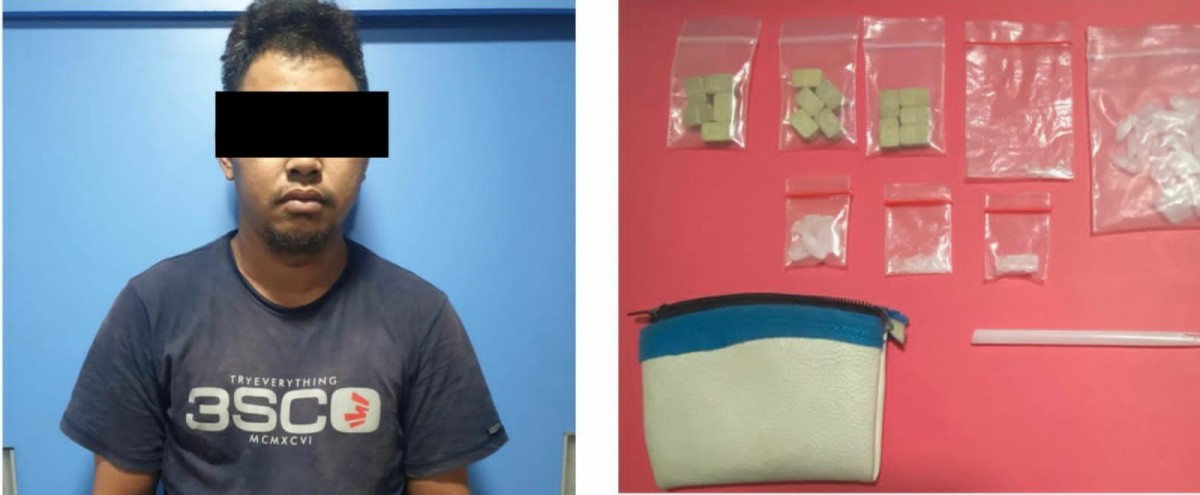 Tersangka S saat diamankan bersama barang bukti. (foto: Polres Pelabuhan Tanjung Perak Surabaya for jatimnow.com).