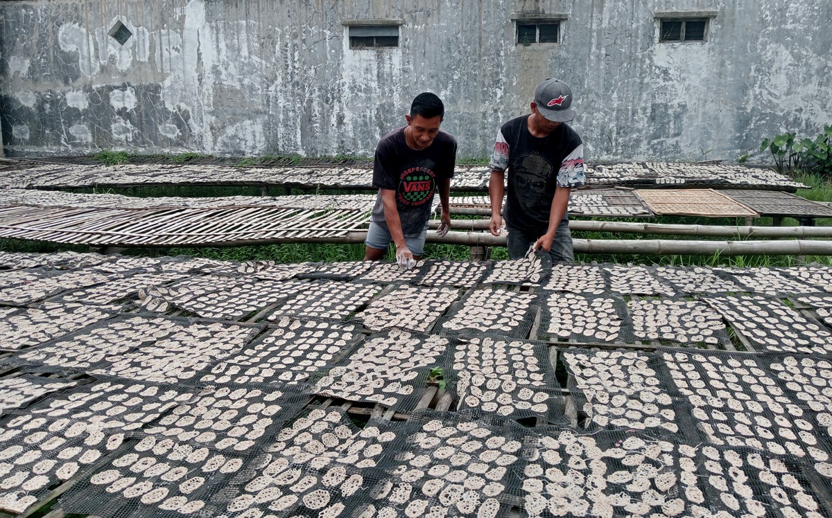perajin kerupuk mentah di Dusun Segodorejo, Desa Segodorejo, Kecamatan Sumobito mengeluhkan harga tapioka yang naik rata-rata Rp2.000 per kilogram. (foto: Elok Aprianto/jatimnow.com)