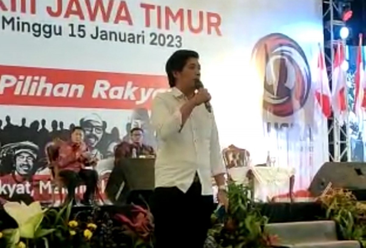 Bobi, salah satu mahasiswa yang hadir dalam Musra XIII Jatim di Grand City Surabaya (Foto: Tangkapan layar video)