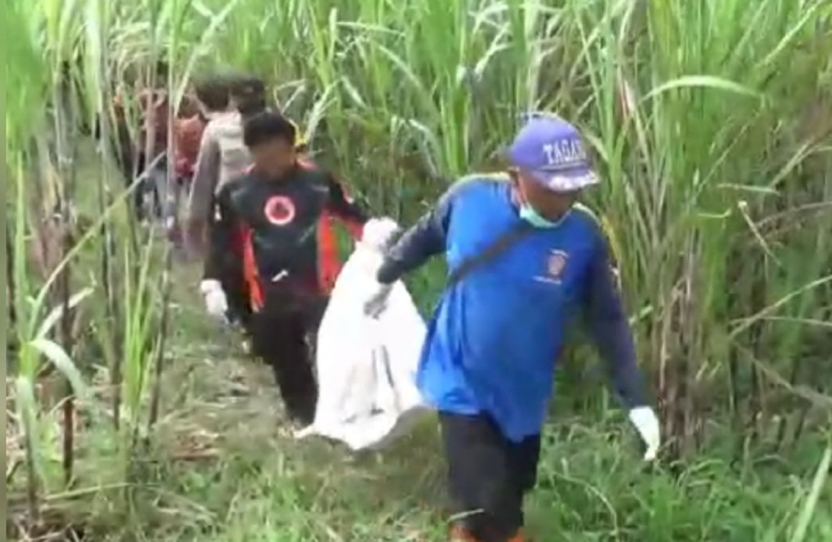 Proses evakuasi kerangka manusia yang ditemukan dalam lahan tebu (Foto: Polres Malang)