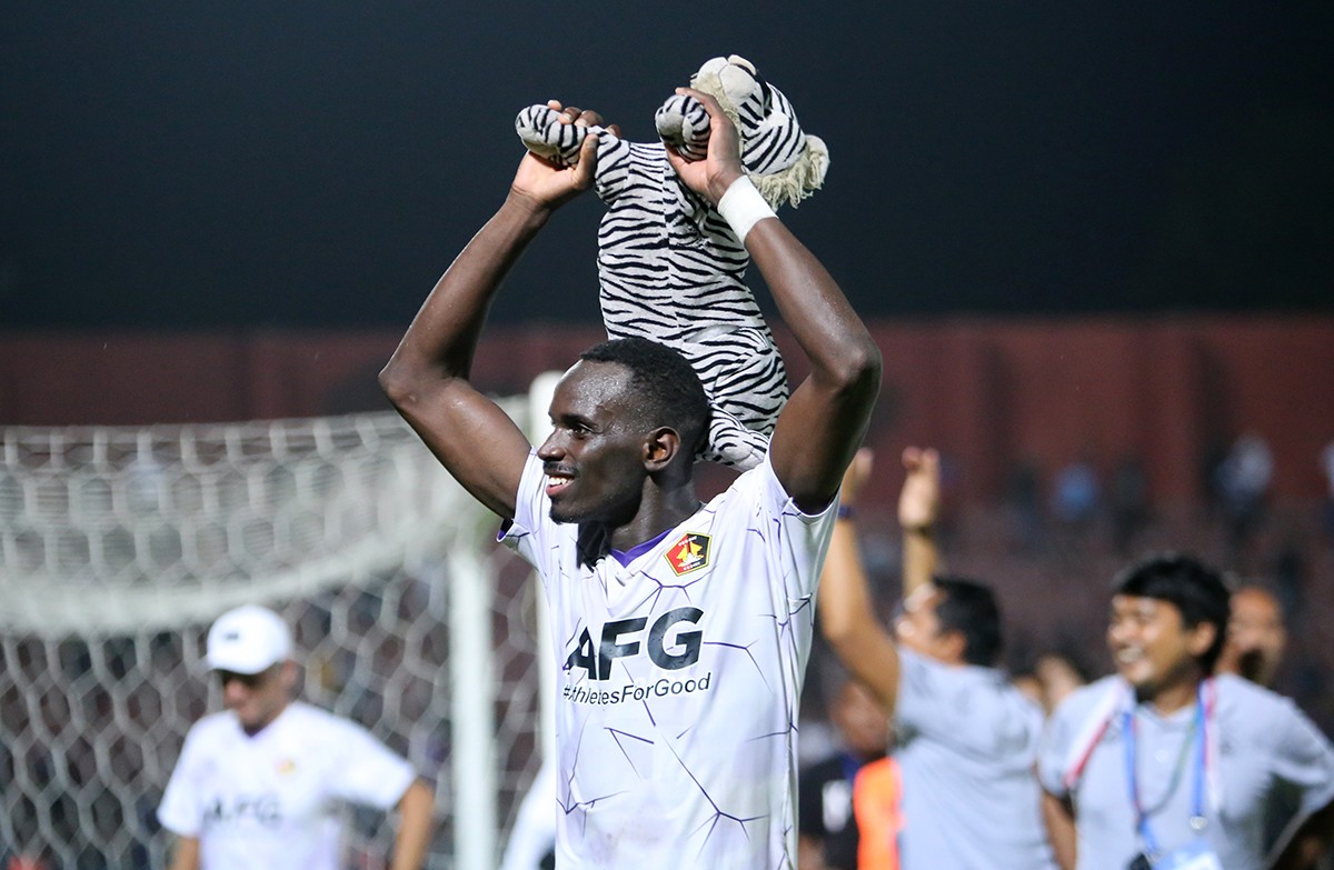 Striker Persik Kediri, Flavio Silva melakukan selebrasi usai laga melawan Persita Tangerang. (foto: Persik Kediri for jatimnow.com)