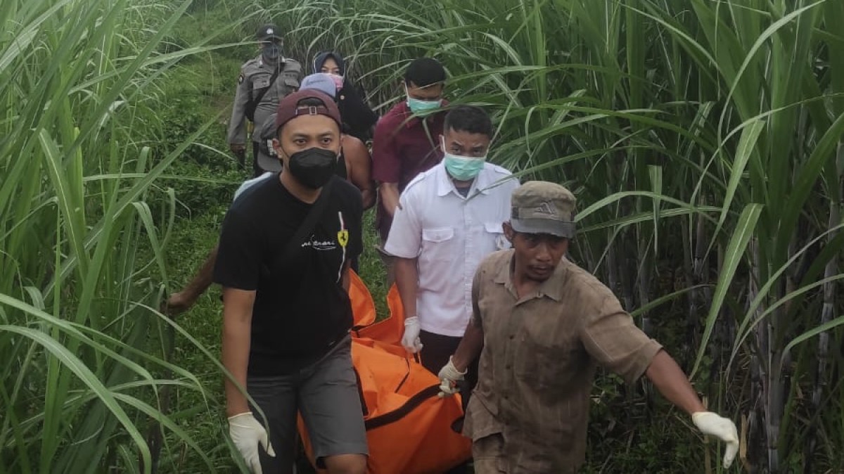 Evakuasi mayat wanita dari kebun tebu Kediri. (Foto: Polres Kediri for jatimnow.com)