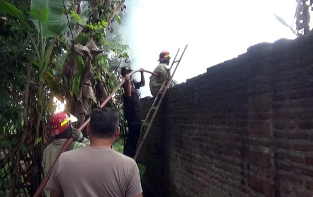 Petugas damkar saat berusaha memadamkan api (Foto: Elok Aprianto/jatimnow.com)