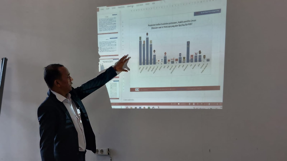 Pihak ARCI memaparkan hasil survei elektabilitas calon presiden di Jawa Timur.(foto: Ni'am Kurniawan/jatimnow.com)