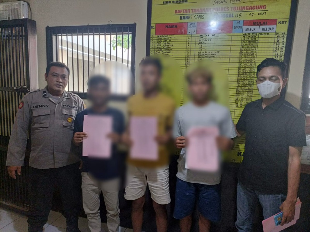 Tiga pesilat yang terlibat pengeroyokan di Tulungagung (Foto: Dok. Polres Tulungagung)