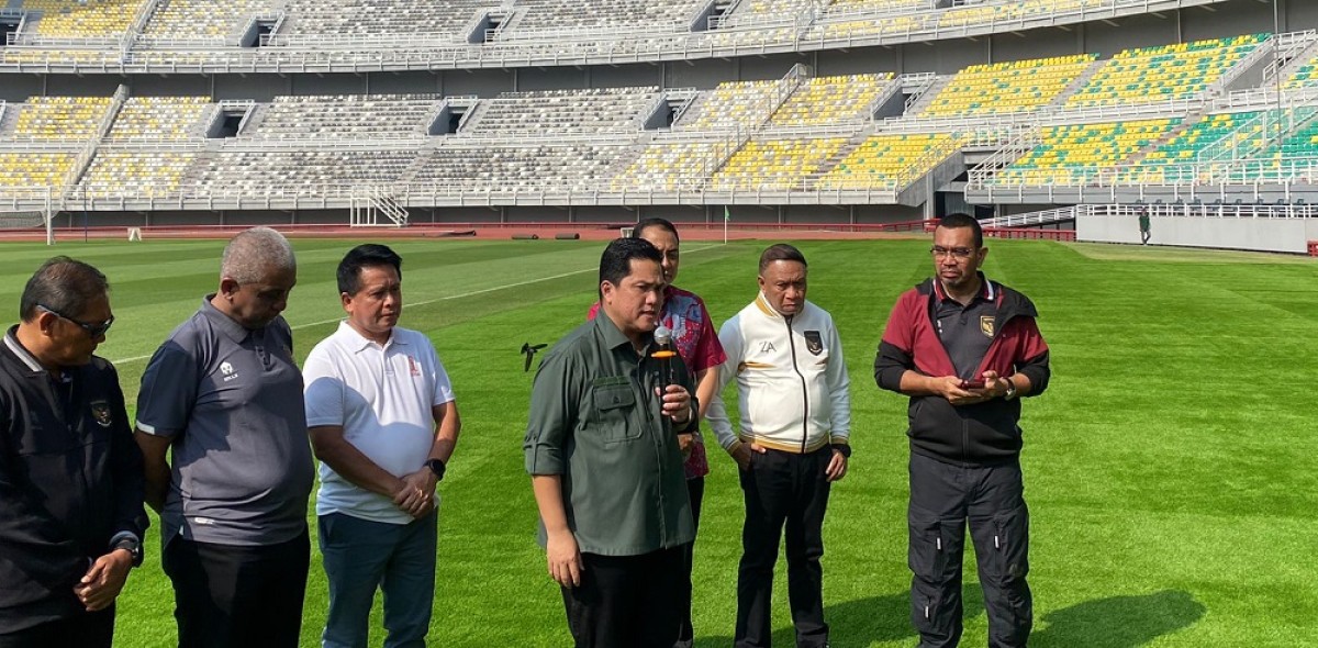Erick Tohir saat konferensi pers terkait BSI International Friendly Match Indonesia vs Palestina di Gelora Bung Tomo (Foto: Januar for jatimnow.com)