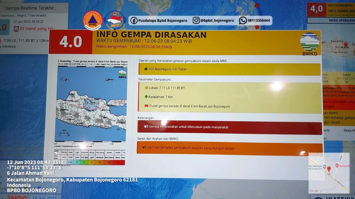 Data informasi dari BPBD Bojonegoro. (Foto: BPBD Bojonegoro)
