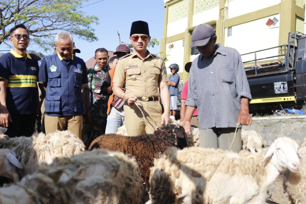Bupati Trenggalek, Mochamad Nur Arifin saat melihat harga sembako dan hewan kurban. (Foto: Prokopim Trenggalek for jatimnow.com)