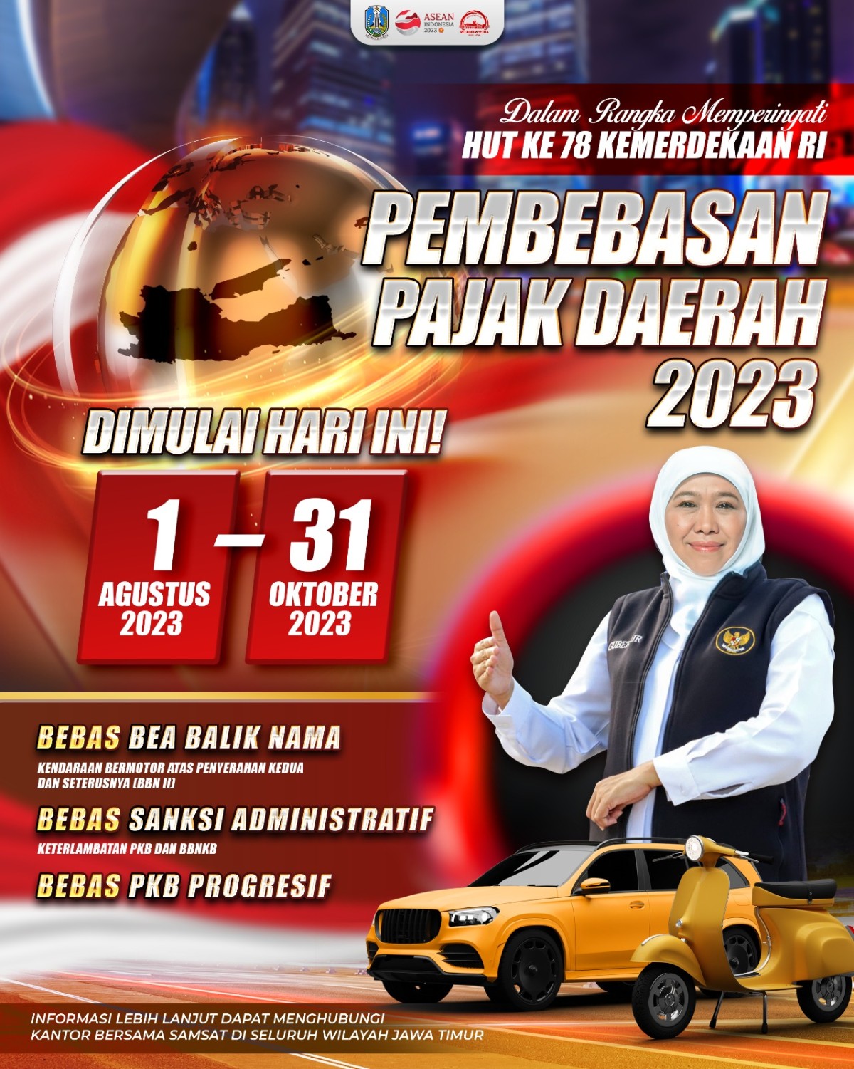 Program pembebasan pajak kendaraan bermotor atau pemutihan pajak diselenggarakan Pemprov Jatim.