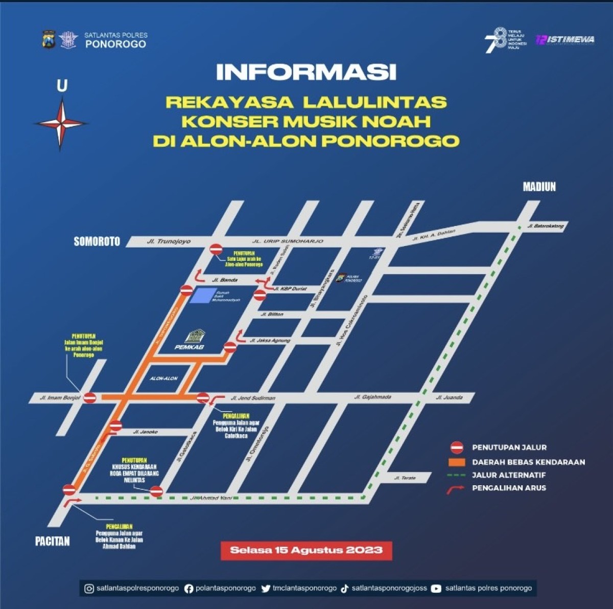 Konser Noah HUT Ponorogo, Ini Rekayasa Lalu Lintas Sekitar Alun-alun