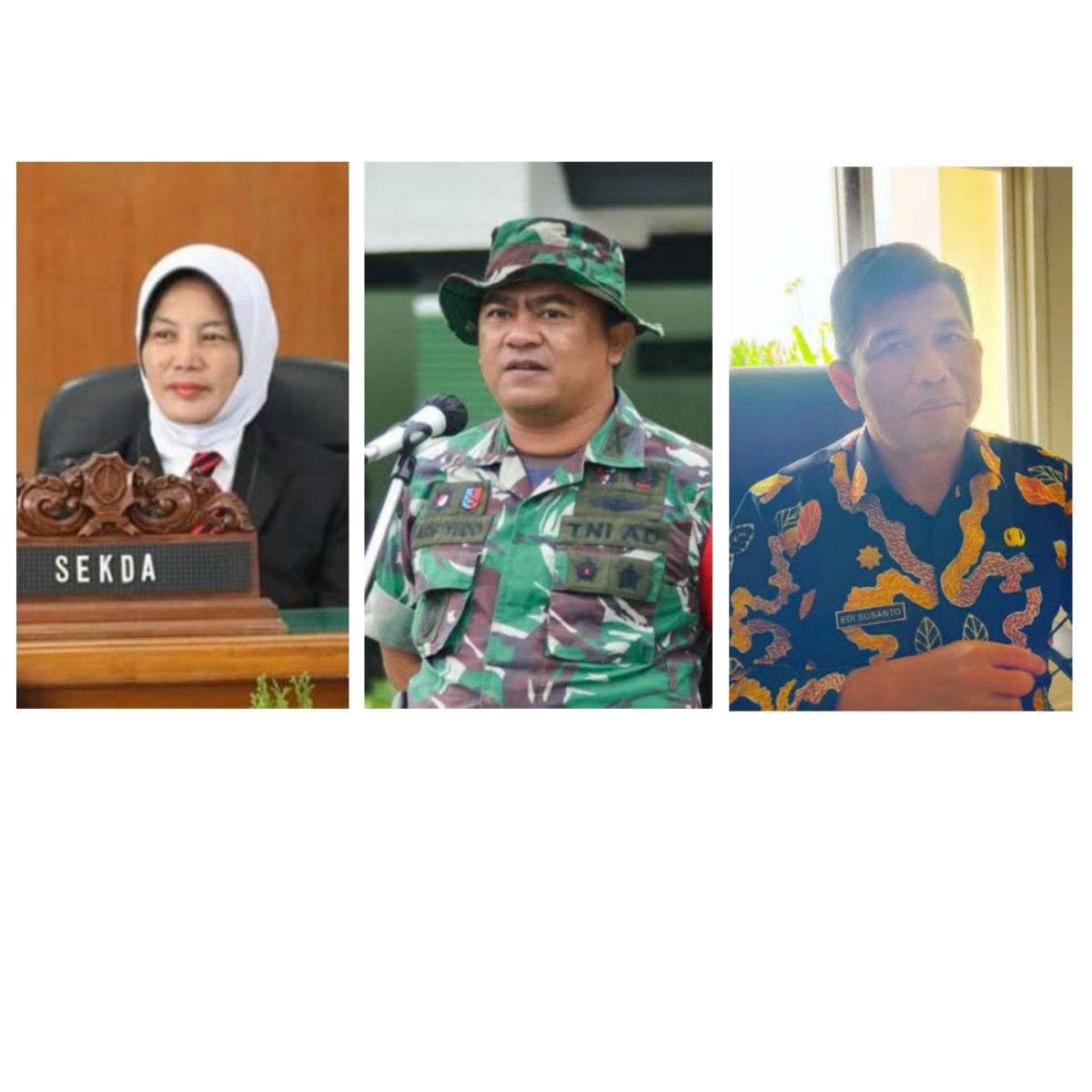 Sekretariat Daerah Nurul Azizah (kiri) l, Dandim 0813 Bojonegoro Letkol Arm Arief Yudho Purwanto (tengah) dan Sekwan Edi Susanto (kanan). (Foto: Misbahul Munir/jatimnow.com)
