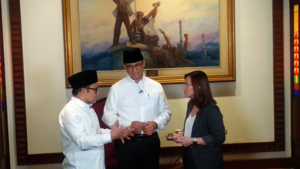 Anies Baswedan bersama Muhaimin usai deklarasi. (Foto: Haryo Agus/jatimnow.com)