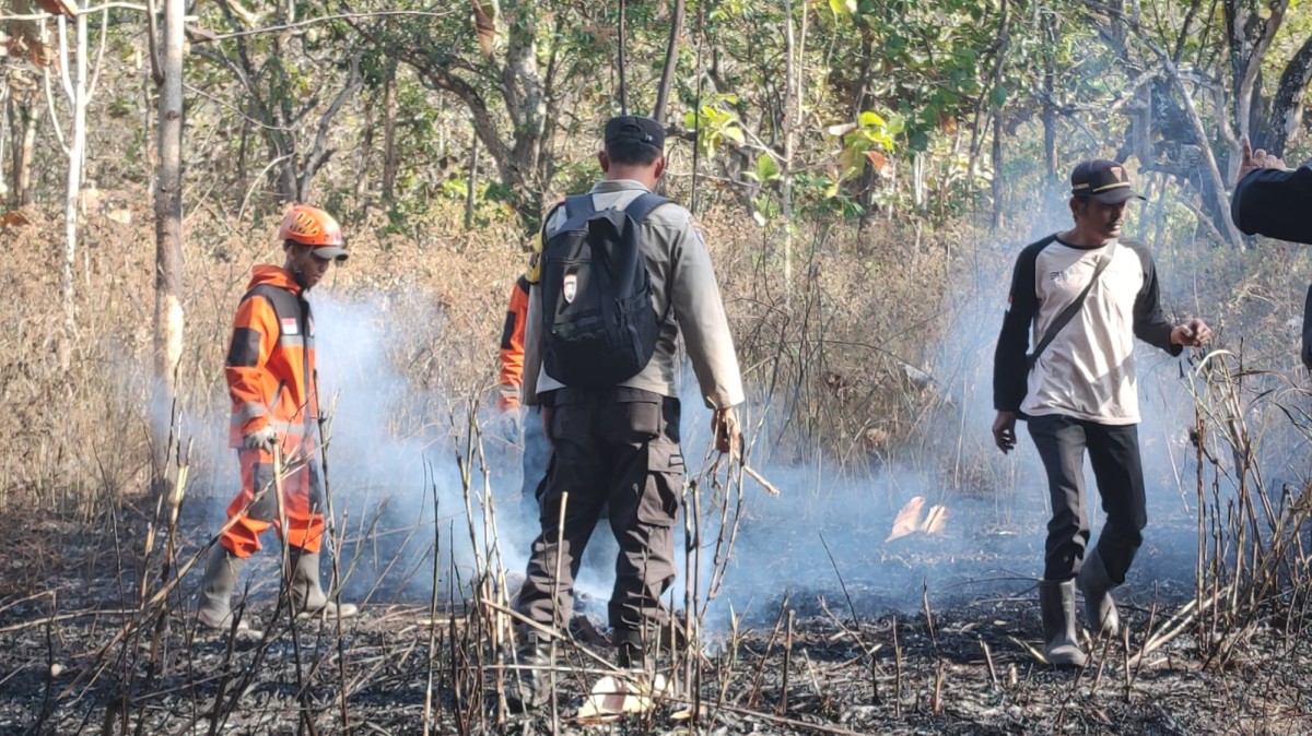Tim gabungan BPBD Kota Kediri lakukan pemadaman api di Bukit Klotok. (Foto: BPBD for jatimnow.com)