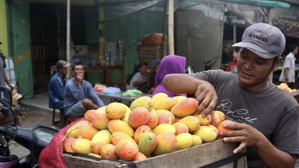 Pedagang mangga podang di Pasar Banyakan. (Foto: Yanuar Dedy/jatimnow.com)