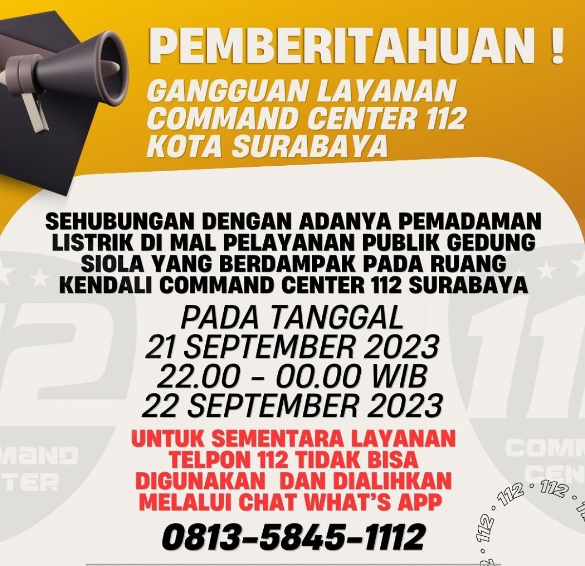 Pengumuman Command Center 112.