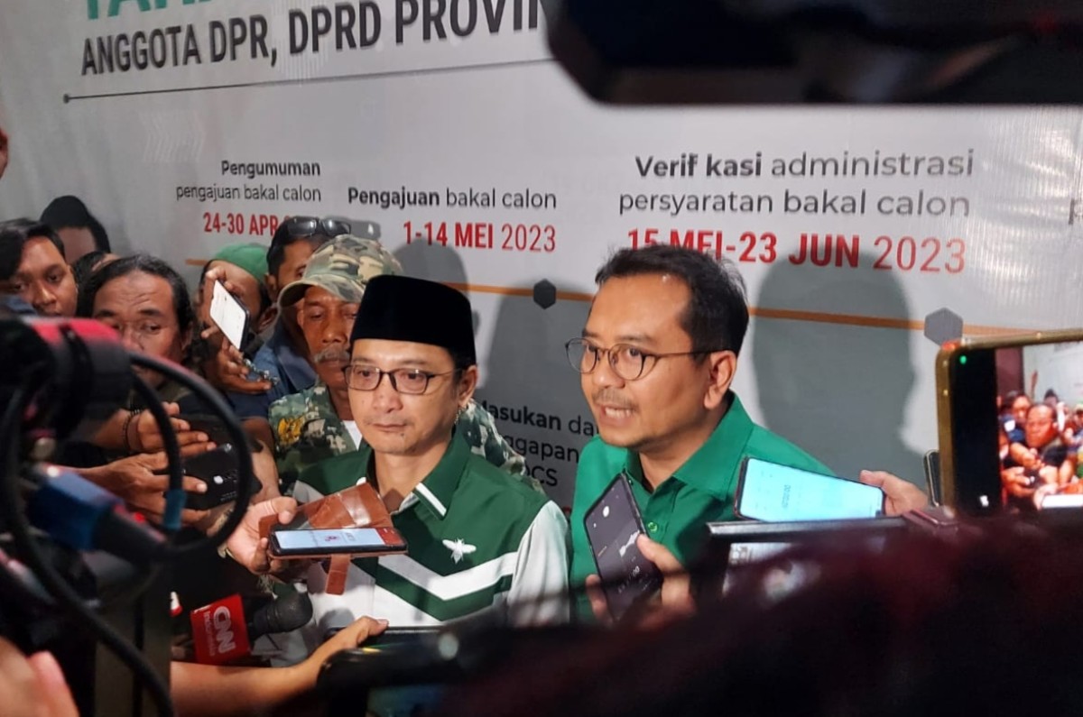 Pernyataan resmi PKB di Kantor DPW PKB Jatim. (Foto: Ni'am Kurniawan/jatimnow.com)  Sumber: jatimnow.com https://jatimnow.com/baca-61274-anies-dan-muhaimin-resmi-duet-di-pilpres-2024