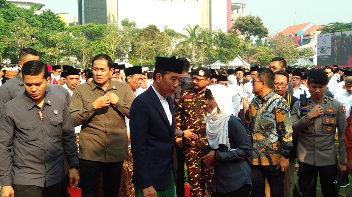 Presiden Joko Widodo saat menghadiri peringatan Hari Santri 2023. (Foto: Haryo Agus/jatimnow.com)