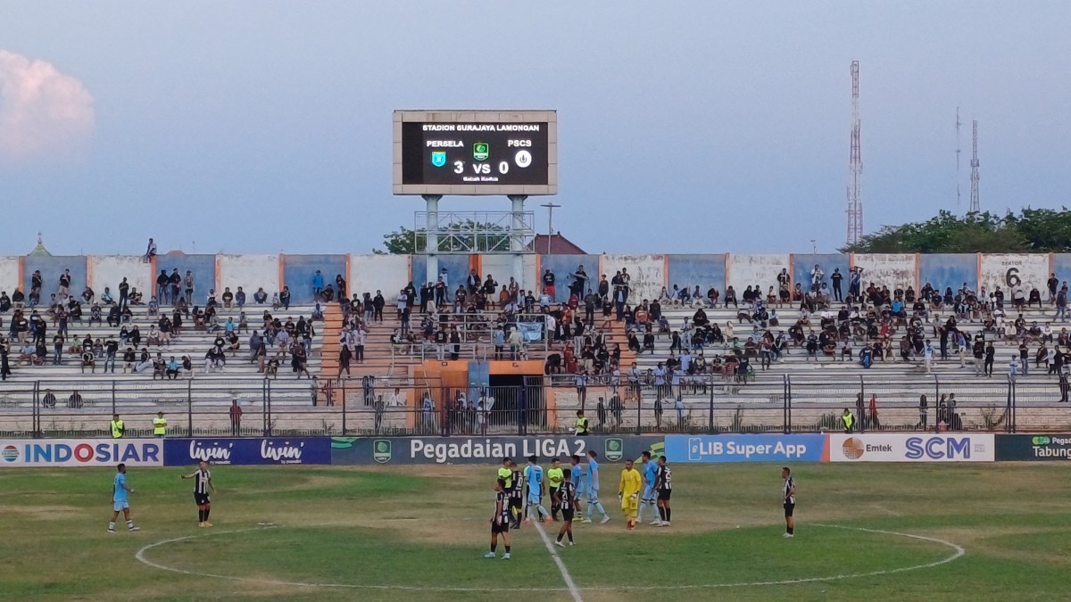 Persela Lamongan berhasil menumbangkan PSCS Cilacap pada pekal 8 liga 2 Indonesia. (Foto : Adyad Ammy Iffansah/jatimnow.com)