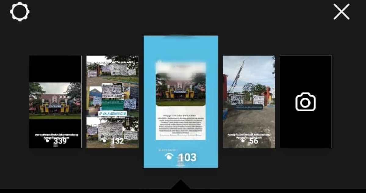 Akun Instagram dari BEM Politeknik Kota Malang (Poltekom) memposting aksi pemasangan beberapa spanduk kritikan di depan pintu masuk kampus.(Foto: Mahbub Ubaidillah for jatimnow.com)