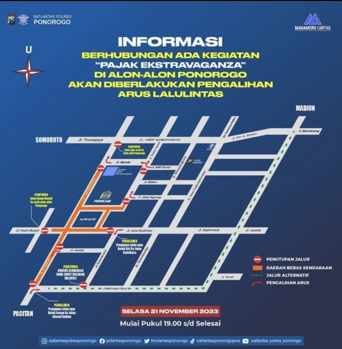 Tangkapan layar rekayasa lalu lintas Pajak Extravaganza Ponorogo. (