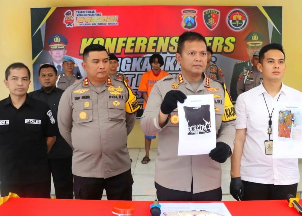 Kapolresta Sidoarjo Kombes. Pol. Kusumo Wahyu Bintoro pada press release. (Foto: Ahaddiini HM/jatimnow.com).