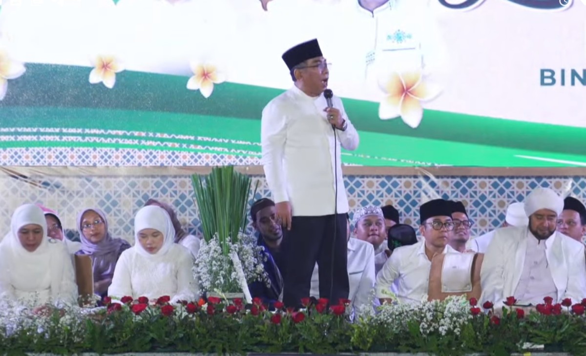 Ketum PBNU KH Yahya Cholil Staquf saat memberikan sambutan di acara Jatim Bersholawat (tangkapan layar)