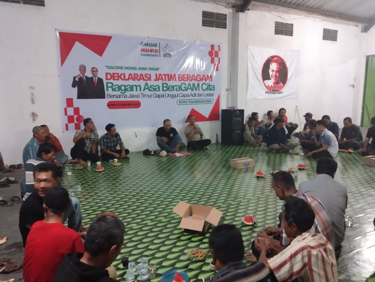 Suasana deklarasi relawan Jatim Bergerak untuk Ganjar dan Mahfud MD di Tulungagung. (Foto: Bramanta Pamungkas/jatimnow.com)