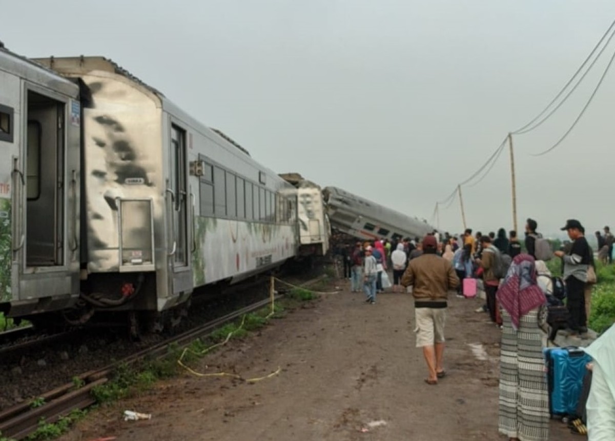 Kecelakaan kereta api di KM 181+700 petak jalan Stasiun Haurpugur - Stasiun Cicalengka wilayah Daop 2 Bandung. (Foto: tangkapan layar)