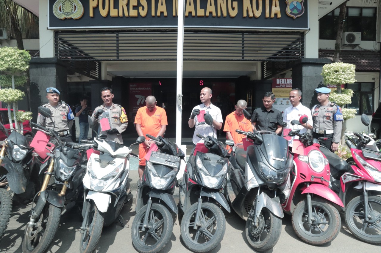 Komplotan curanmor yang diamankan Satreskrim Polresta Malang Kota. (Foto : Gerhana/jatimnow.com)