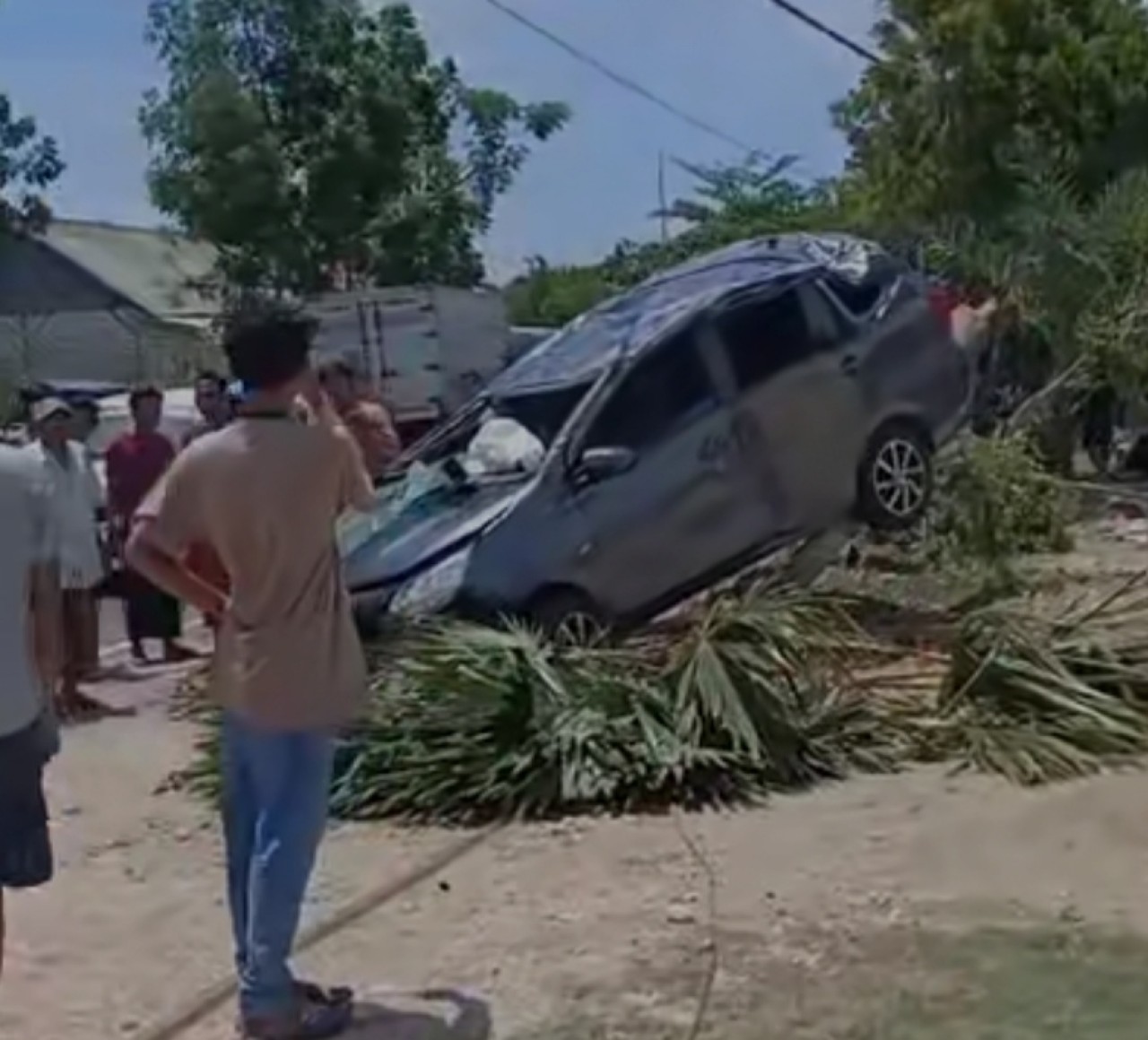 Kecelakaan Innova Vs Calya di Sampang, Mobil Sampai Tersangkut Pohon