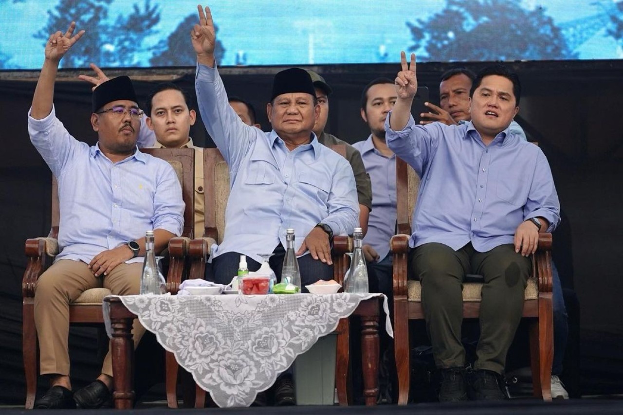 Anwar Sadad (kiri) bersama Prabowo dan Erick Tohir. (Foto: Fad for jatimnow.com)