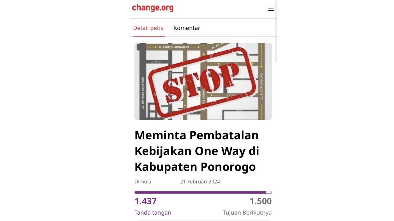Petisi pembatalan jalan searah di Segi 8 Emas Ponorogo (tangkapan layar media sosial akun Ponorogo Melawan for jatimnow.com)